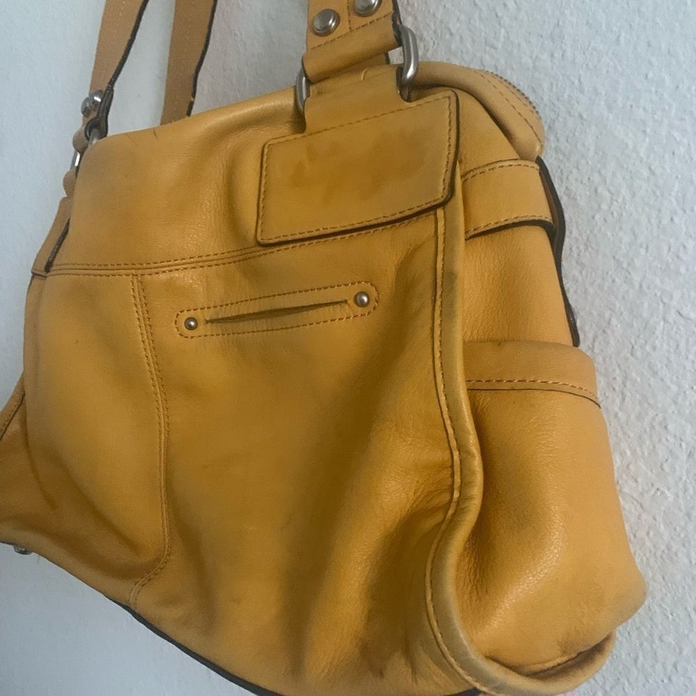 B. Makowsky Mustard Yellow Leather Shoulder Bag - Picture 6 of 9